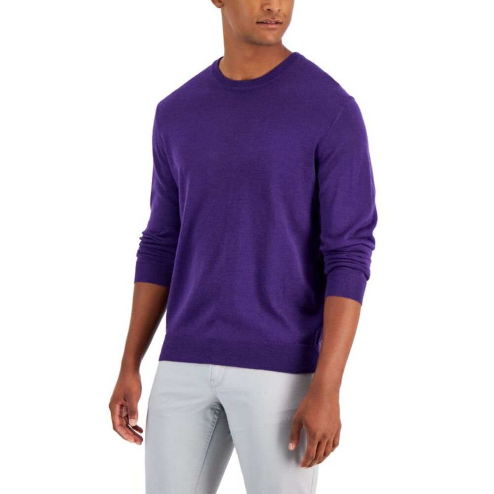 Club Room Men's Solid Crew Neck Merino Wool Blend Sweater